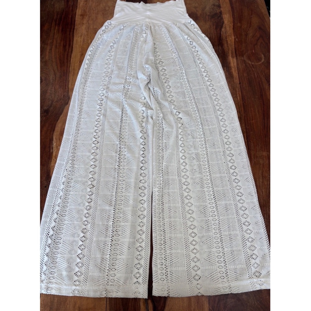 La Vie En Rose lace wide leg pants women size S white sheer boho crochet palazzo